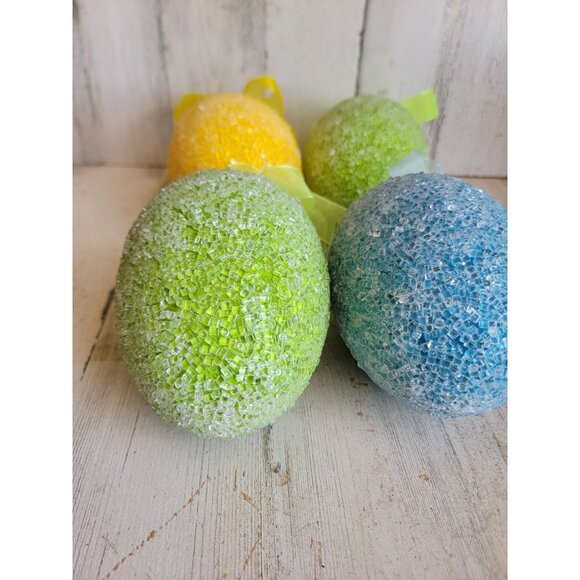 Beaded large egg pastel Easter ornament hanging set decor - Picture 2 of 6